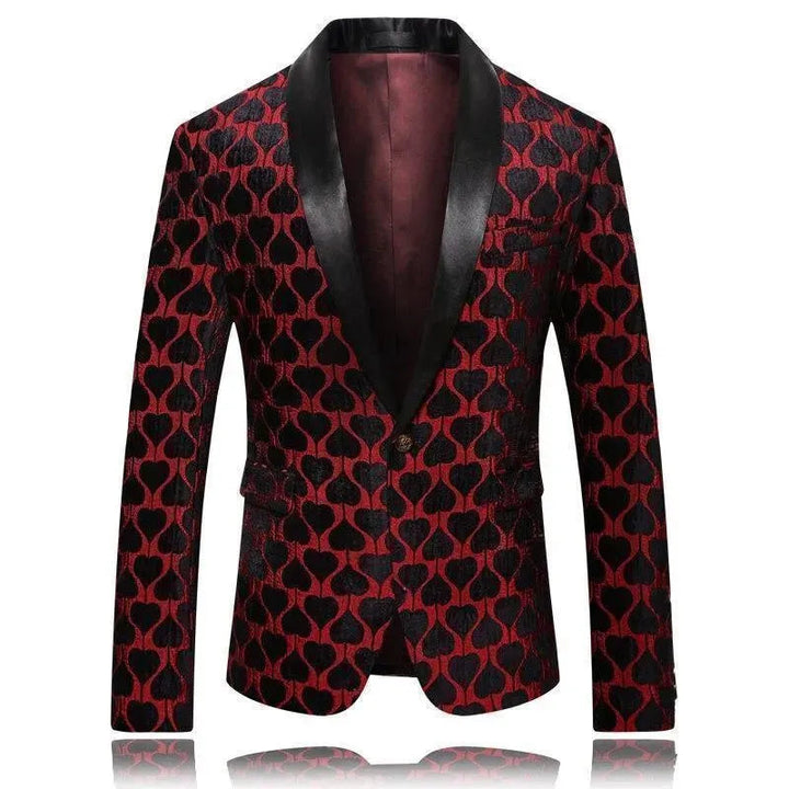 Drune | Herren Blazer - Roter Reverskragen Smoking Blazer