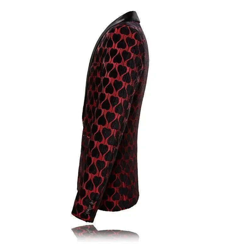 Drune | Herren Blazer - Roter Reverskragen Smoking Blazer