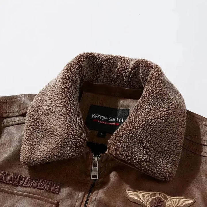 Drune | Herren Fleece-Leder Truckerjacke