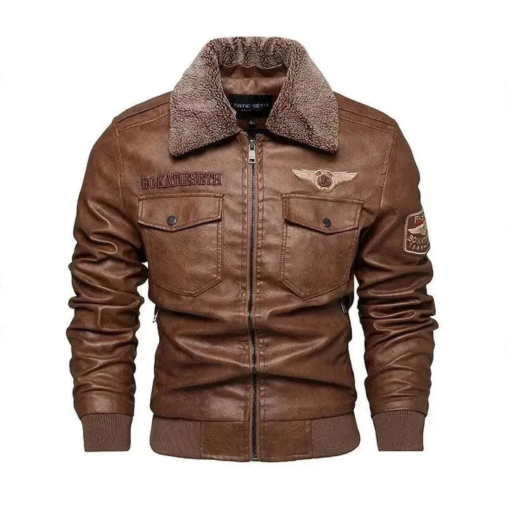 Drune | Herren Fleece-Leder Truckerjacke