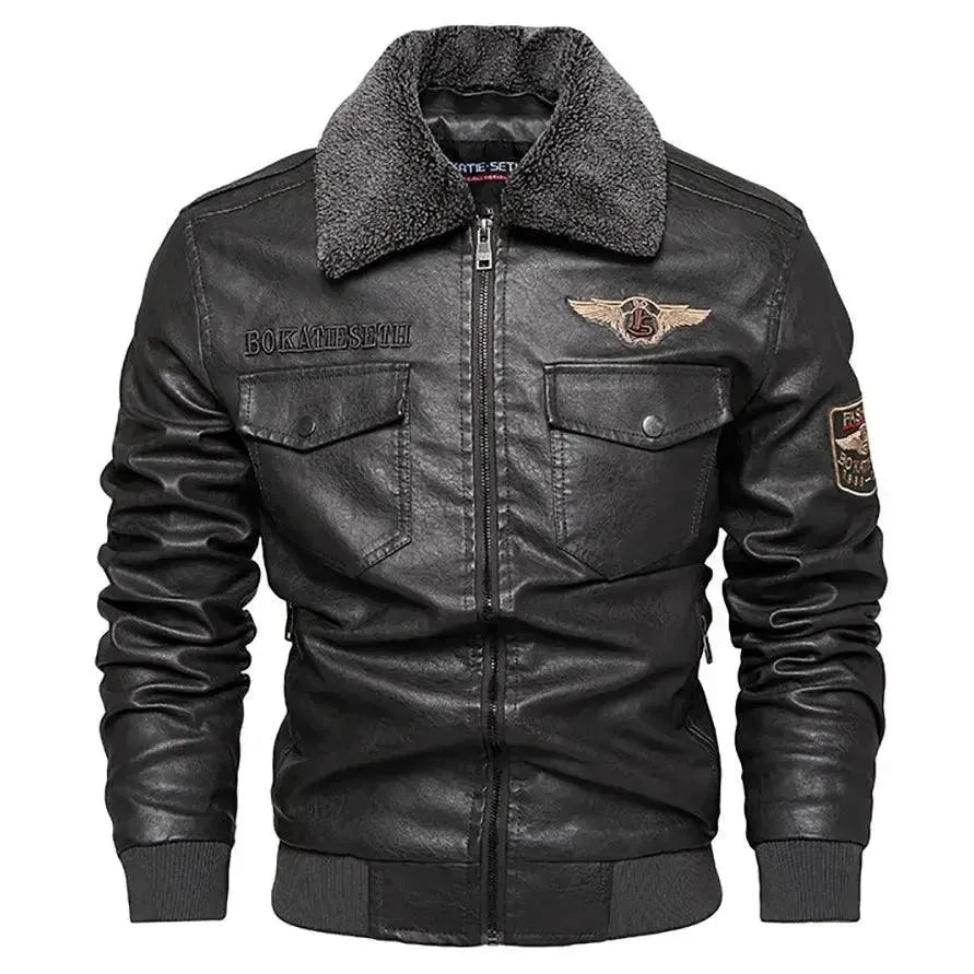 Drune | Herren Fleece-Leder Truckerjacke
