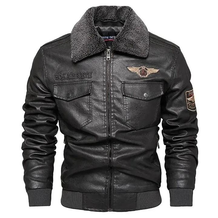 Drune | Herren Fleece-Leder Truckerjacke