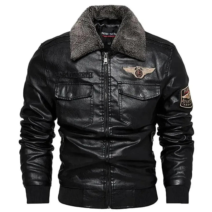 Drune | Herren Fleece-Leder Truckerjacke