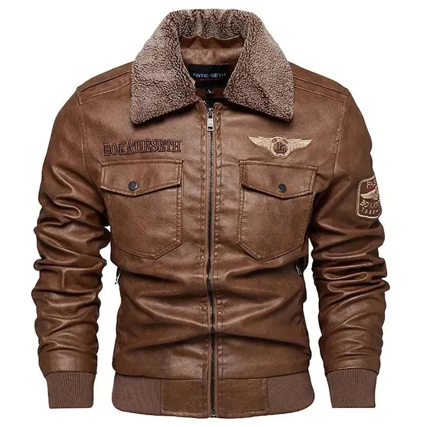 Drune | Herren Fleece-Leder Truckerjacke
