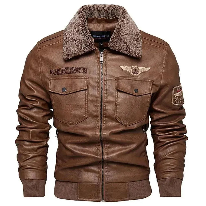 Drune | Herren Fleece-Leder Truckerjacke