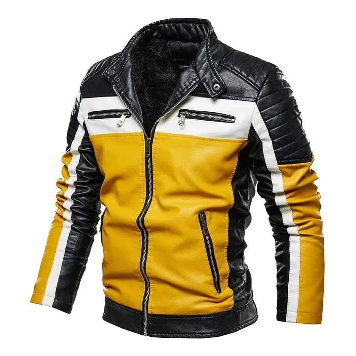 Drune | Herren PU-Leder Patchwork Bikerjacke