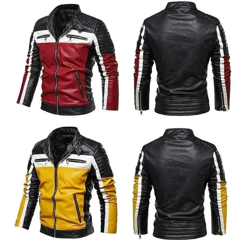 Drune | Herren PU-Leder Patchwork Bikerjacke