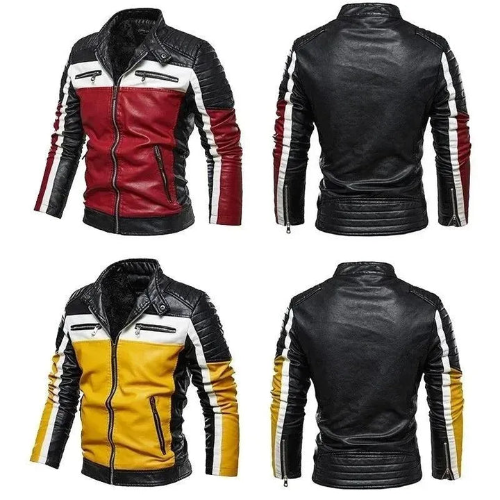 Drune | Herren PU-Leder Patchwork Bikerjacke