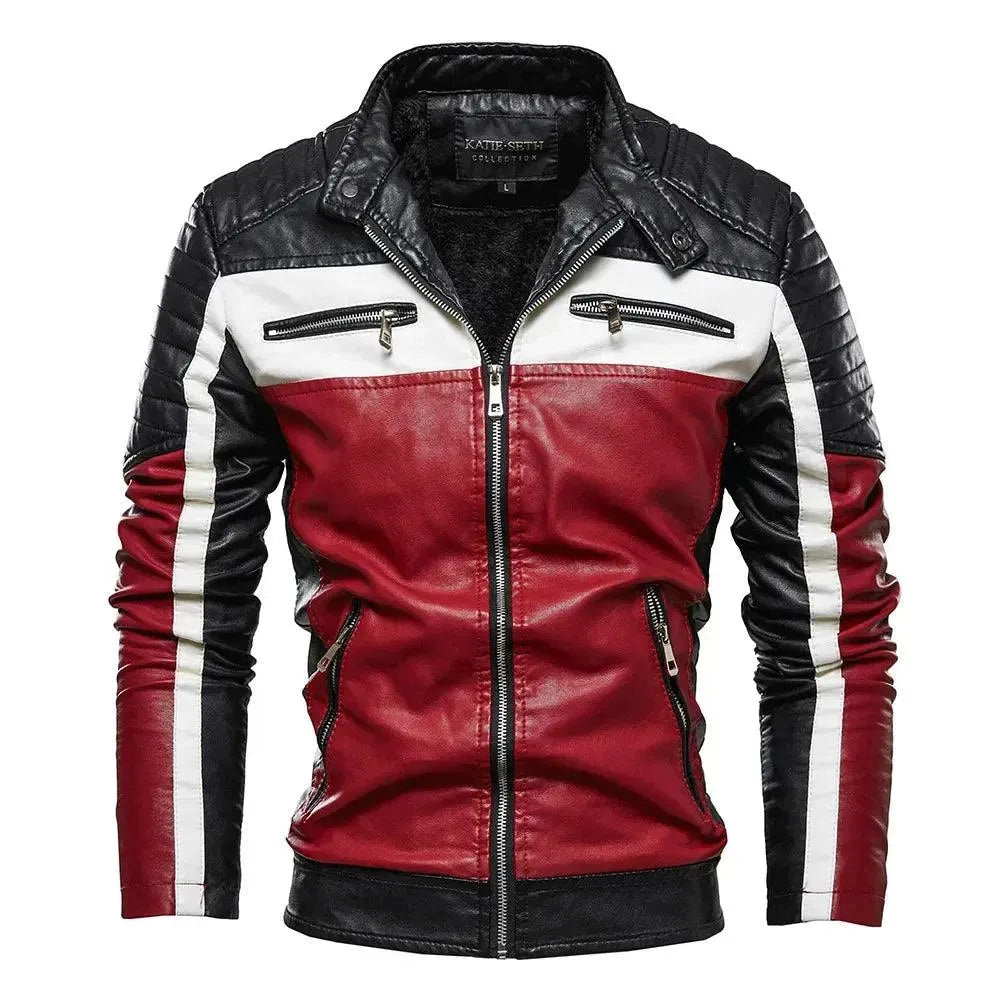 Drune | Herren PU-Leder Patchwork Bikerjacke