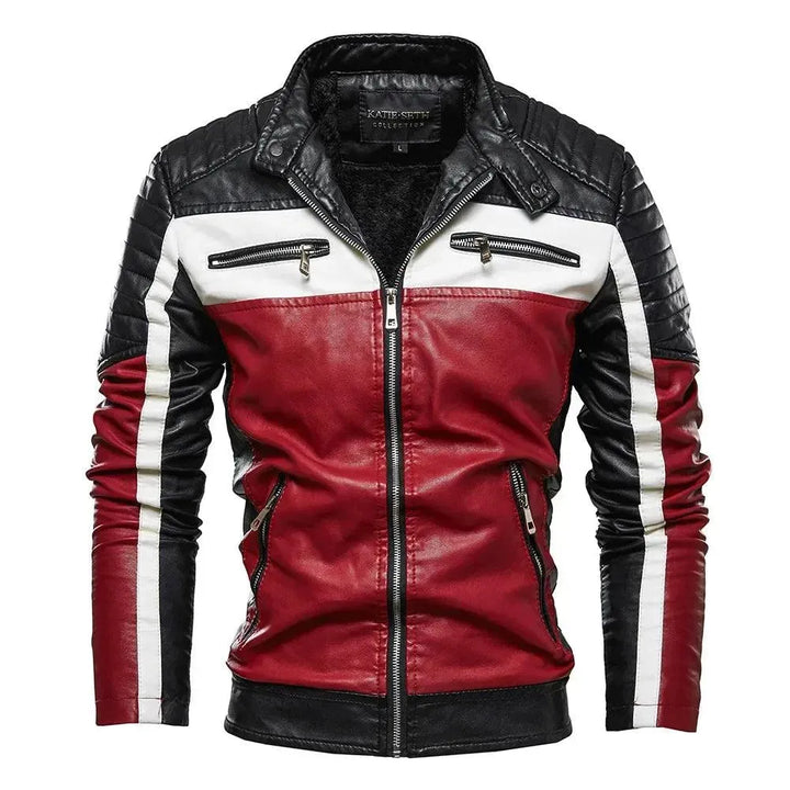 Drune | Herren PU-Leder Patchwork Bikerjacke