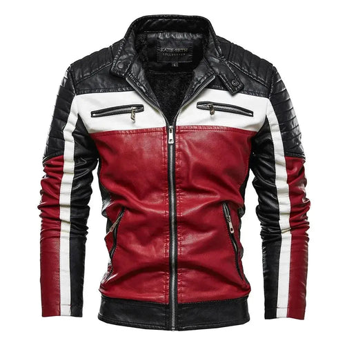 Drune | Herren PU-Leder Patchwork Bikerjacke