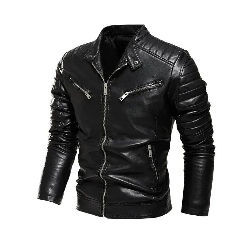 Drune | Herren PU-Leder Patchwork Bikerjacke