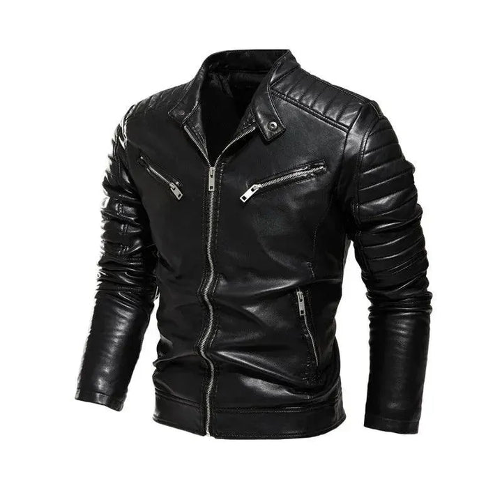 Drune | Herren PU-Leder Patchwork Bikerjacke