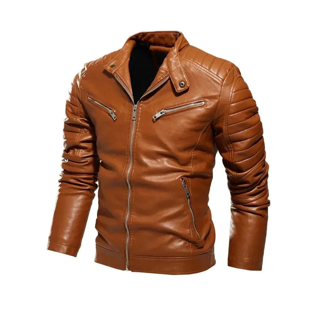 Drune | Herren PU-Leder Patchwork Bikerjacke