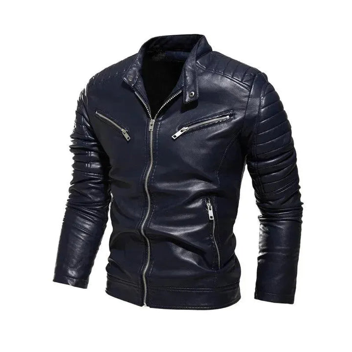 Drune | Herren PU-Leder Patchwork Bikerjacke