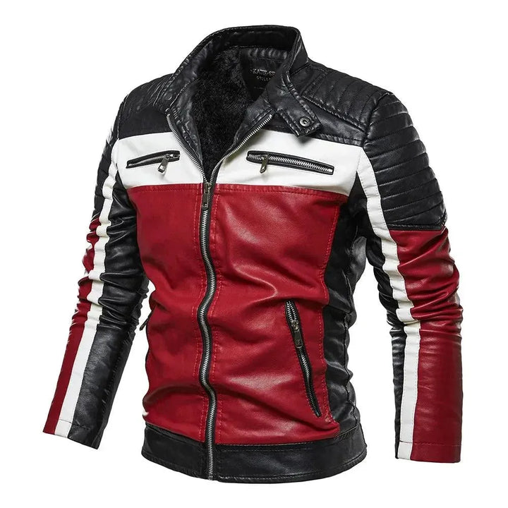 Drune | Herren PU-Leder Patchwork Bikerjacke