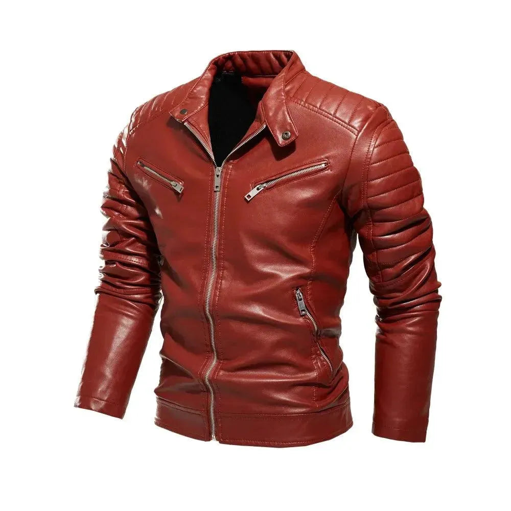 Drune | Herren PU-Leder Patchwork Bikerjacke