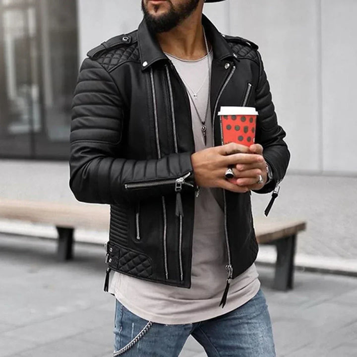 Drune | Herren zeitloses Kunstlederjacke mit Reißverschluss