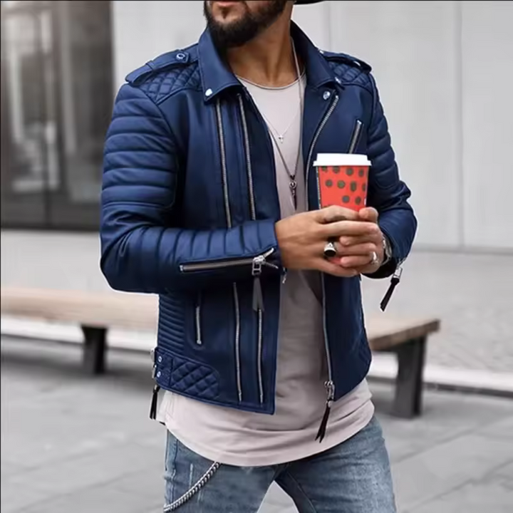 Drune | Herren zeitloses Kunstlederjacke mit Reißverschluss