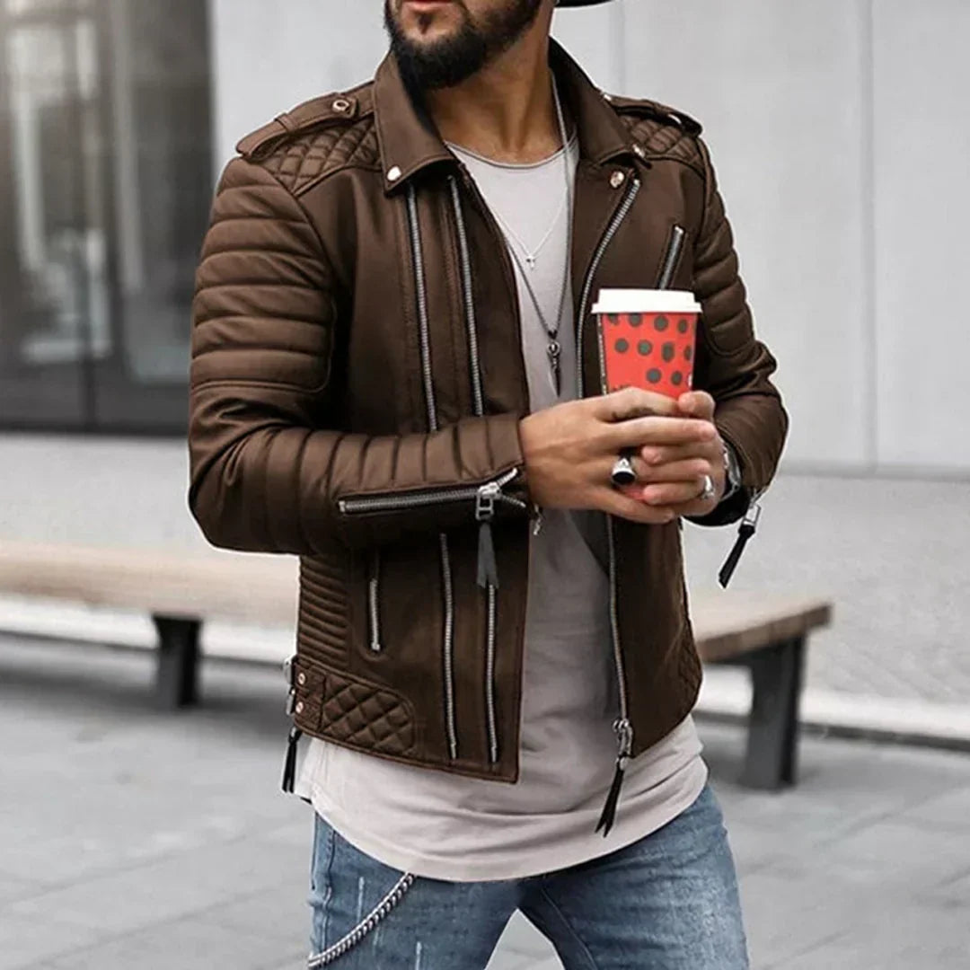 Drune | Herren zeitloses Kunstlederjacke mit Reißverschluss