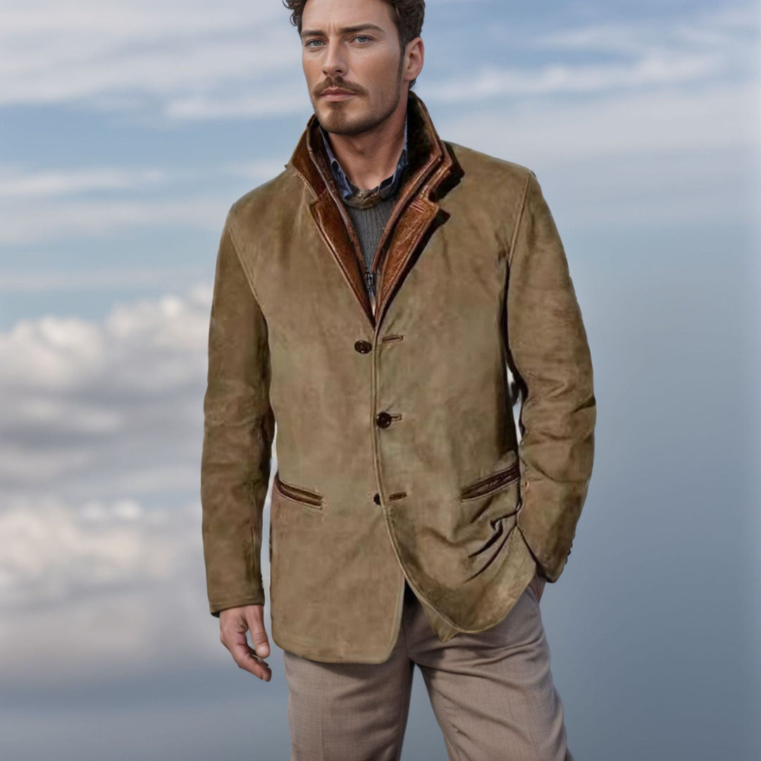 Drune | Herren Wildlederjacke mit Lederbesatz - Reverskragen-Design