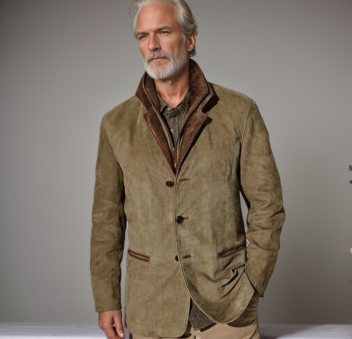 Drune | Herren Wildlederjacke mit Lederbesatz - Reverskragen-Design