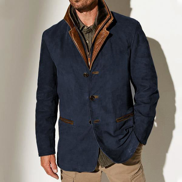 Drune | Herren Wildlederjacke mit Lederbesatz - Reverskragen-Design