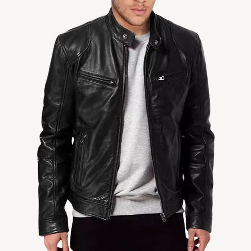 Drune | Herren Premium Leder Bikerjacke - Reißverschluss-Stil