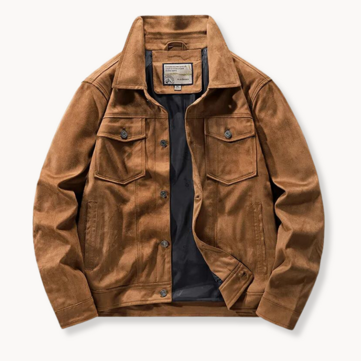 Drune | Herren Wildleder Truckerjacke mit Stehkragen - Anspruchsvoller Stil