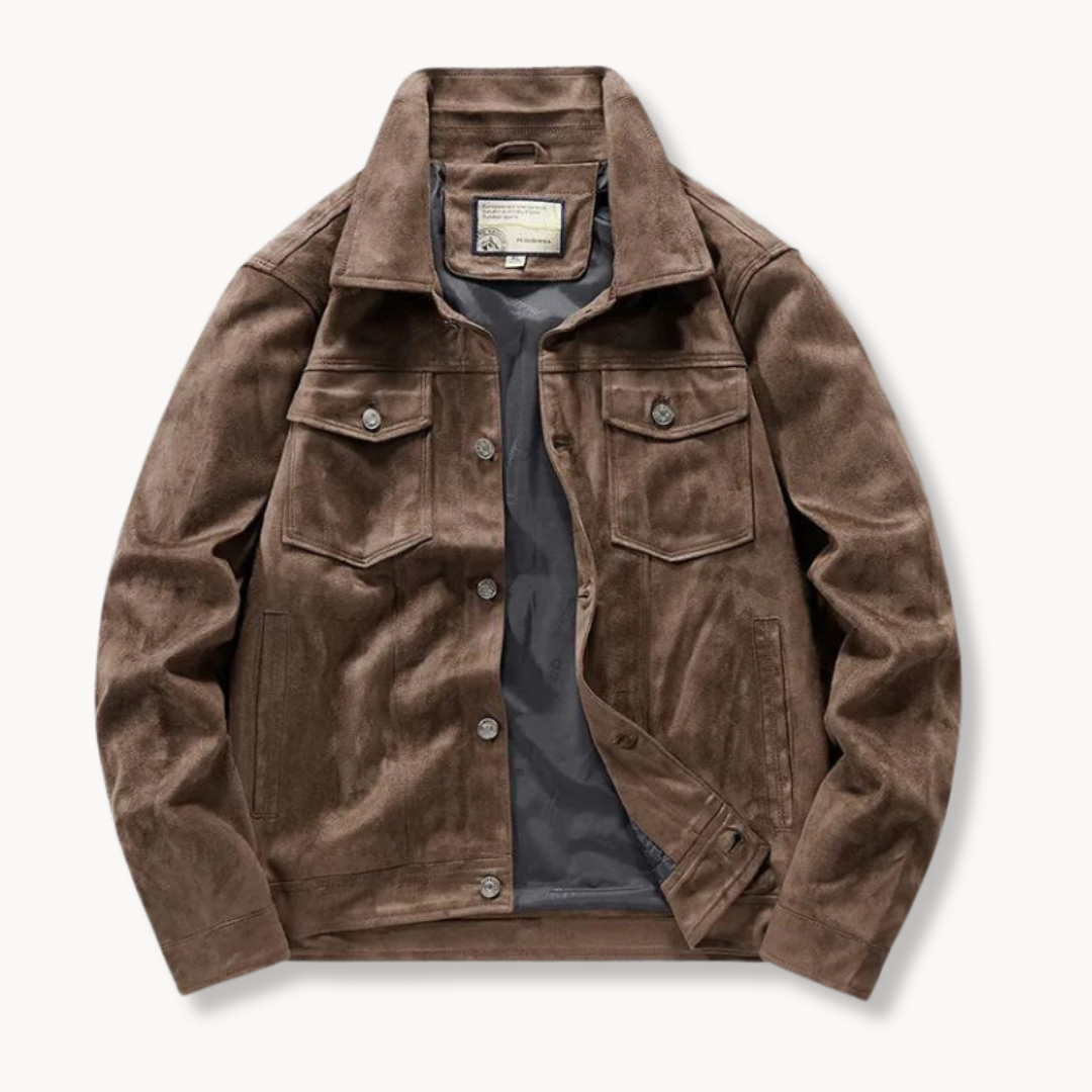 Drune | Herren Wildleder Truckerjacke mit Stehkragen - Anspruchsvoller Stil
