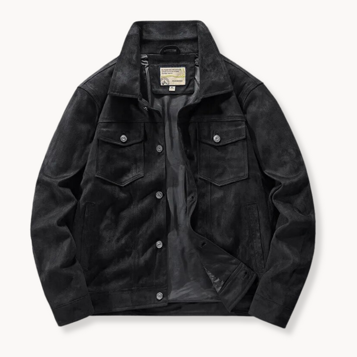 Drune | Herren Wildleder Truckerjacke mit Stehkragen - Anspruchsvoller Stil
