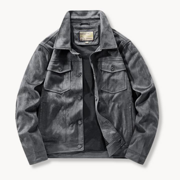 Drune | Herren Wildleder Truckerjacke mit Stehkragen - Anspruchsvoller Stil