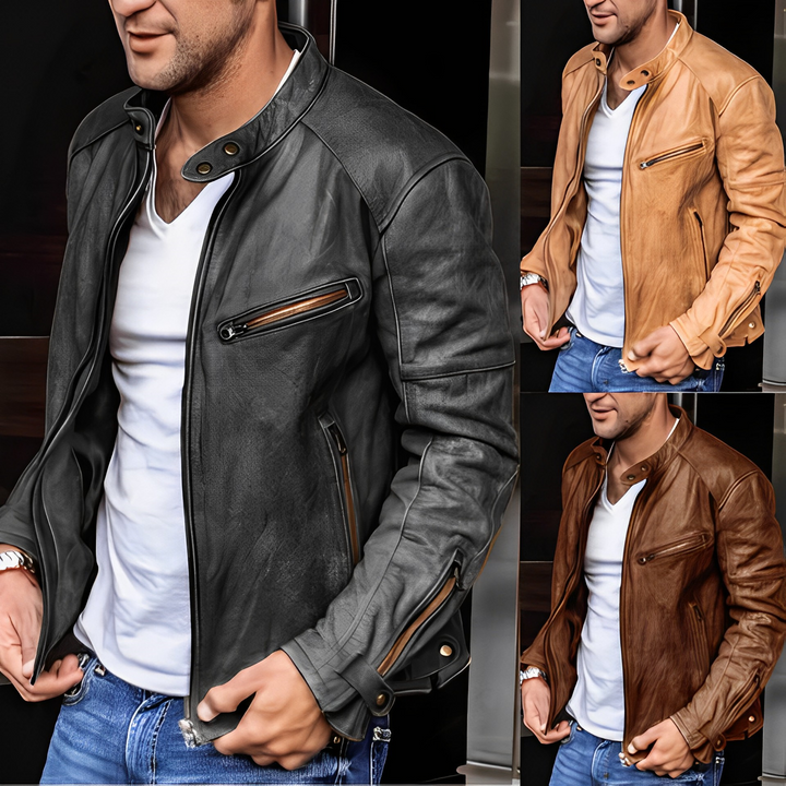 Drune | Herren Vintage Stehkragen PU Lederjacke