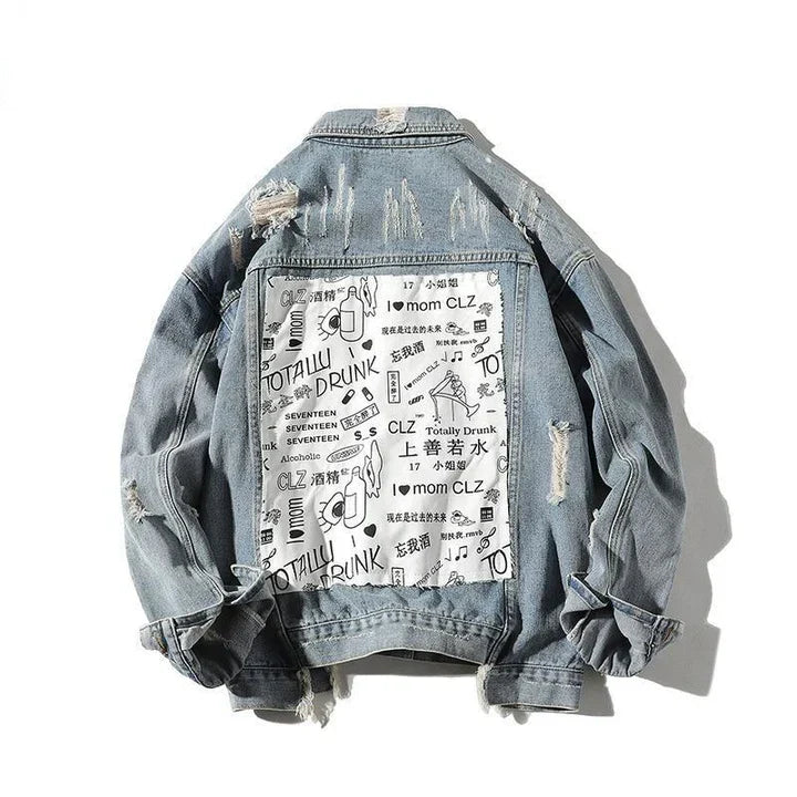 Drune | herrenjeansjacke mit aufnäher auf der rückseite