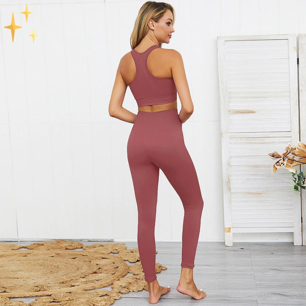Drune | Bunter Stylischer zwei-teiliges Sport-Set Nahtlose Leggings und Sport-BH-Set
