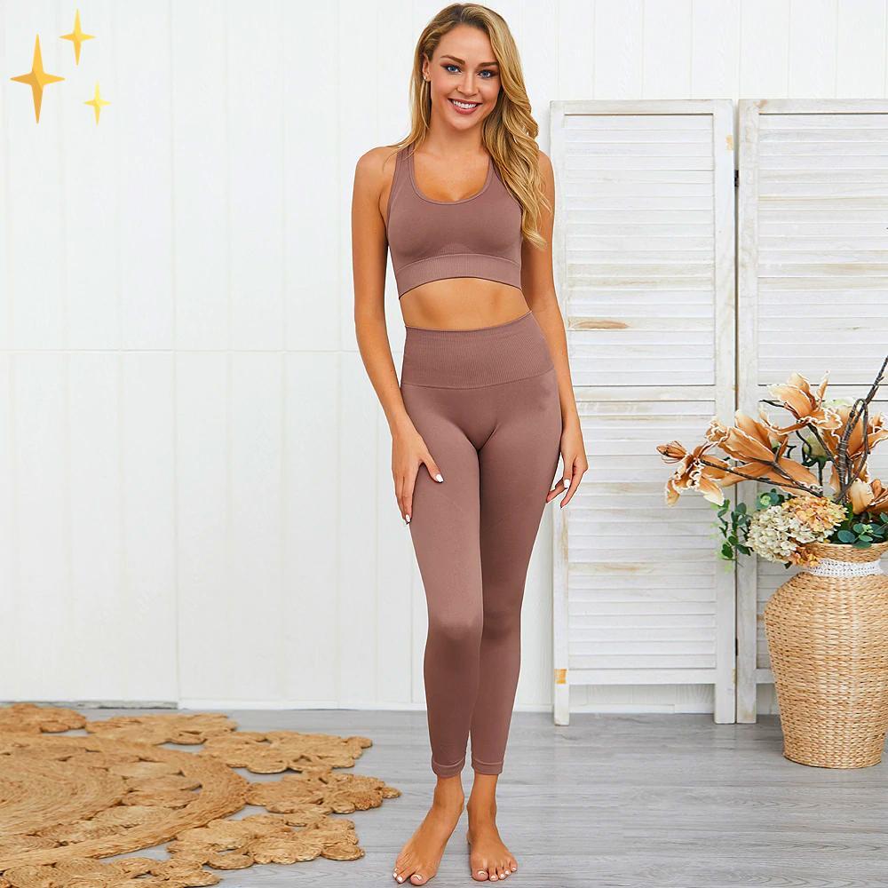 Drune | Bunter Stylischer zwei-teiliges Sport-Set Nahtlose Leggings und Sport-BH-Set