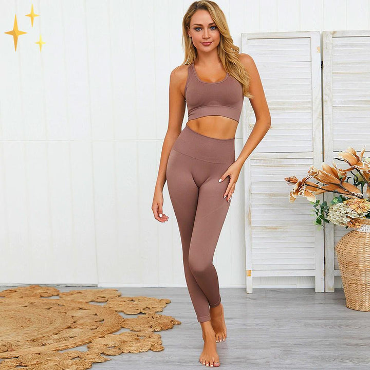 Drune | Bunter Stylischer zwei-teiliges Sport-Set Nahtlose Leggings und Sport-BH-Set
