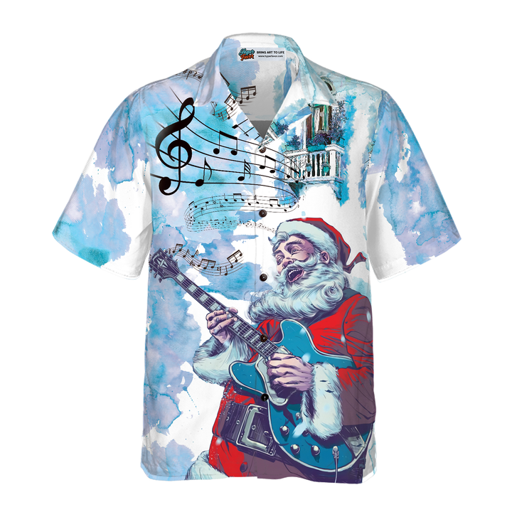 Drune | Hyperfavor Weihnachts-Hawaiianhemden, Weihnachtsmann-Gitarrenmusik-Musterhemd Kurzarm, Weihnachtshemden-Idee Geschenke für Männer und Frauen