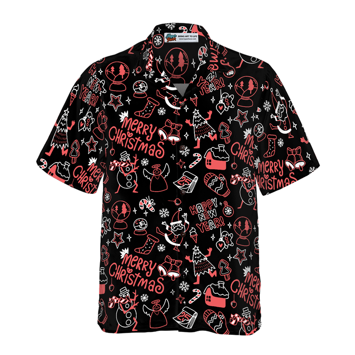 Drune | Hyperfavor Weihnachts-Hawaiianhemden, Weihnachts-Linienmuster-Hemd Kurzarm, Weihnachtshemd Geschenkidee für Männer und Frauen