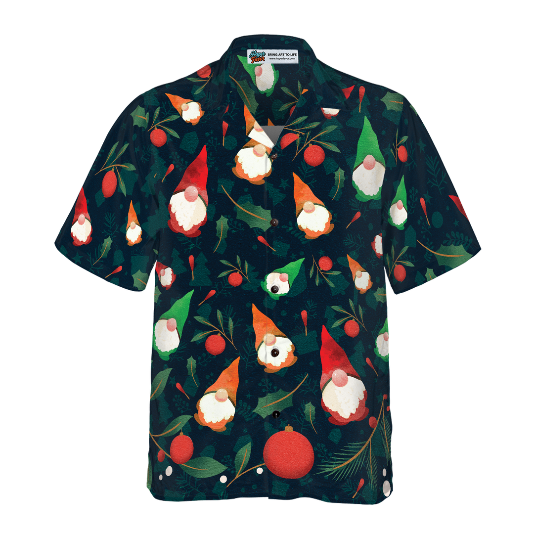 Drune | Hyperfavor Weihnachts-Hawaiian-Shirts, Weihnachtsgnom-Musterhemden Kurzarm, Weihnachtshemd Geschenkidee für Männer und Frauen