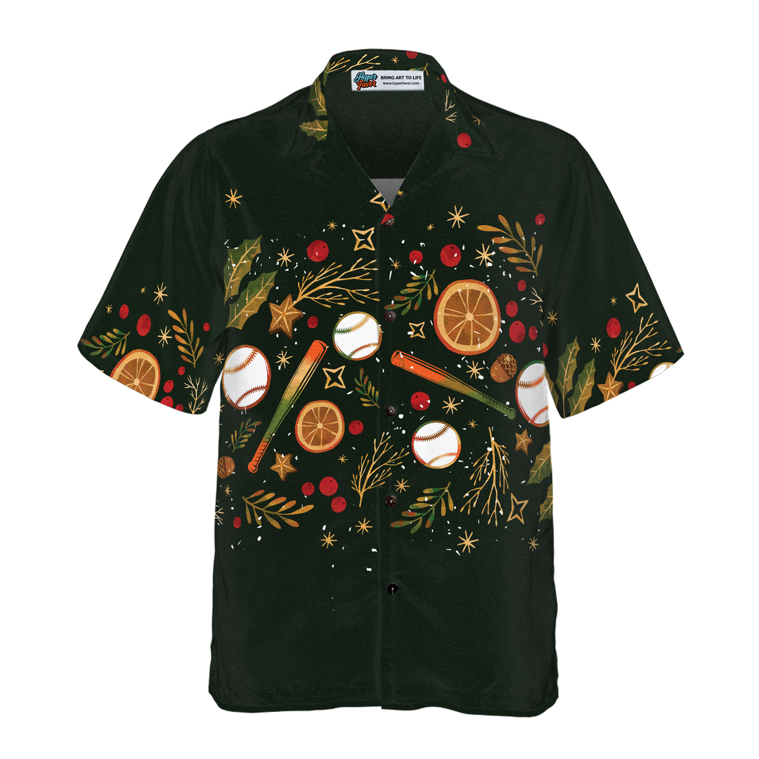 Drune | Hyperfavor Weihnachten Hawaiian-Shirts für Männer und Frauen, Weihnachts-Baseballmuster Hawaiian-Shirt mit Knopfleiste Kurzarm