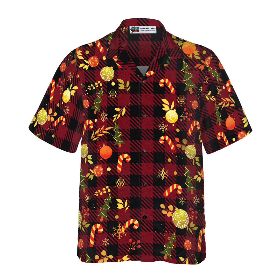 Drune | Hyperfavor Weihnachts-Hawaiian-Shirts, Frohe Weihnachten Rotkariertes Muster Shirt Kurzarm, Weihnachts-Shirt Geschenkidee Für Männer Und Frauen