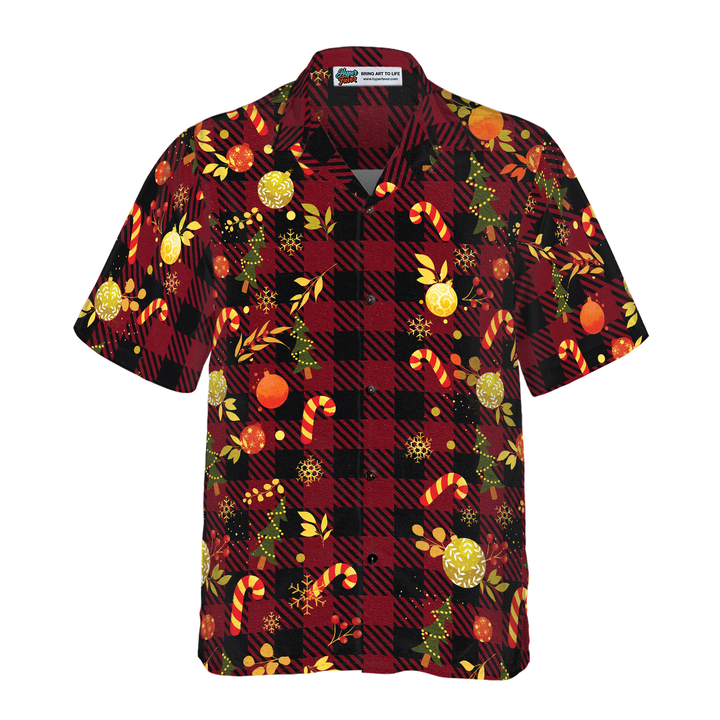 Drune | Hyperfavor Weihnachts-Hawaiian-Shirts, Frohe Weihnachten Rotkariertes Muster Shirt Kurzarm, Weihnachts-Shirt Geschenkidee Für Männer Und Frauen
