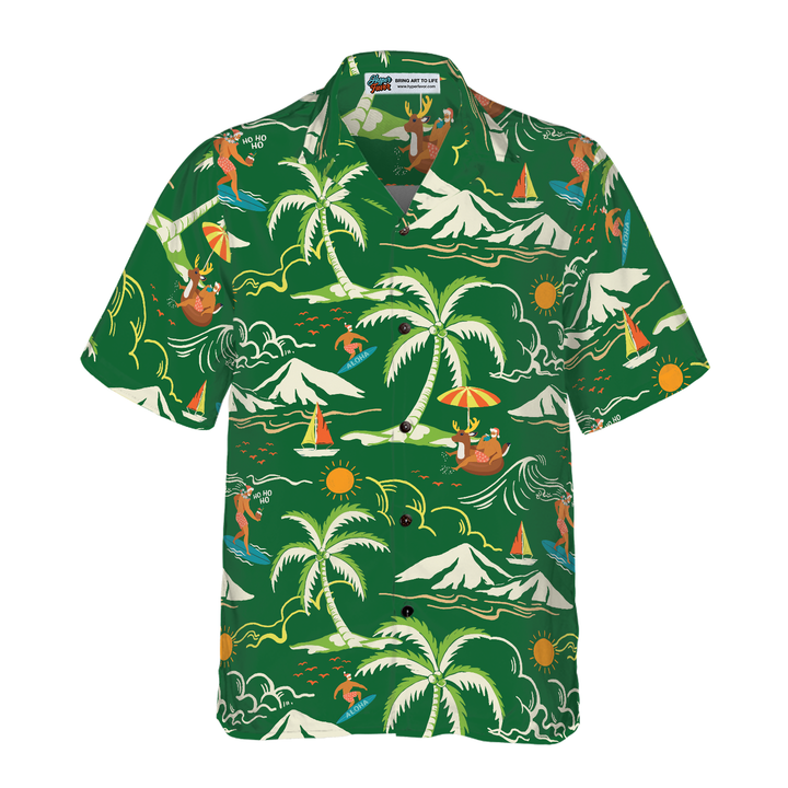 Drune | Hyperfavor Weihnachts-Hawaiian-Shirts, Santa Beach Sommermuster 2 Shirt Kurzarm, Weihnachtshemd Geschenkidee für Männer und Frauen
