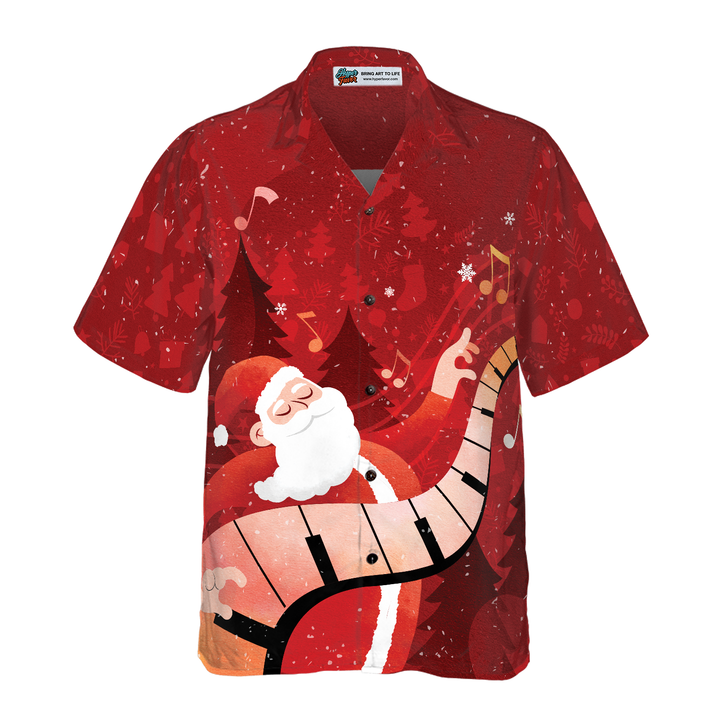 Drune | Hyperfavor Weihnachts-Hawaiian-Shirts für Männer und Frauen, Santa spielt Klavier Hawaiian Shirt Knopf-down Shirt Kurzarm