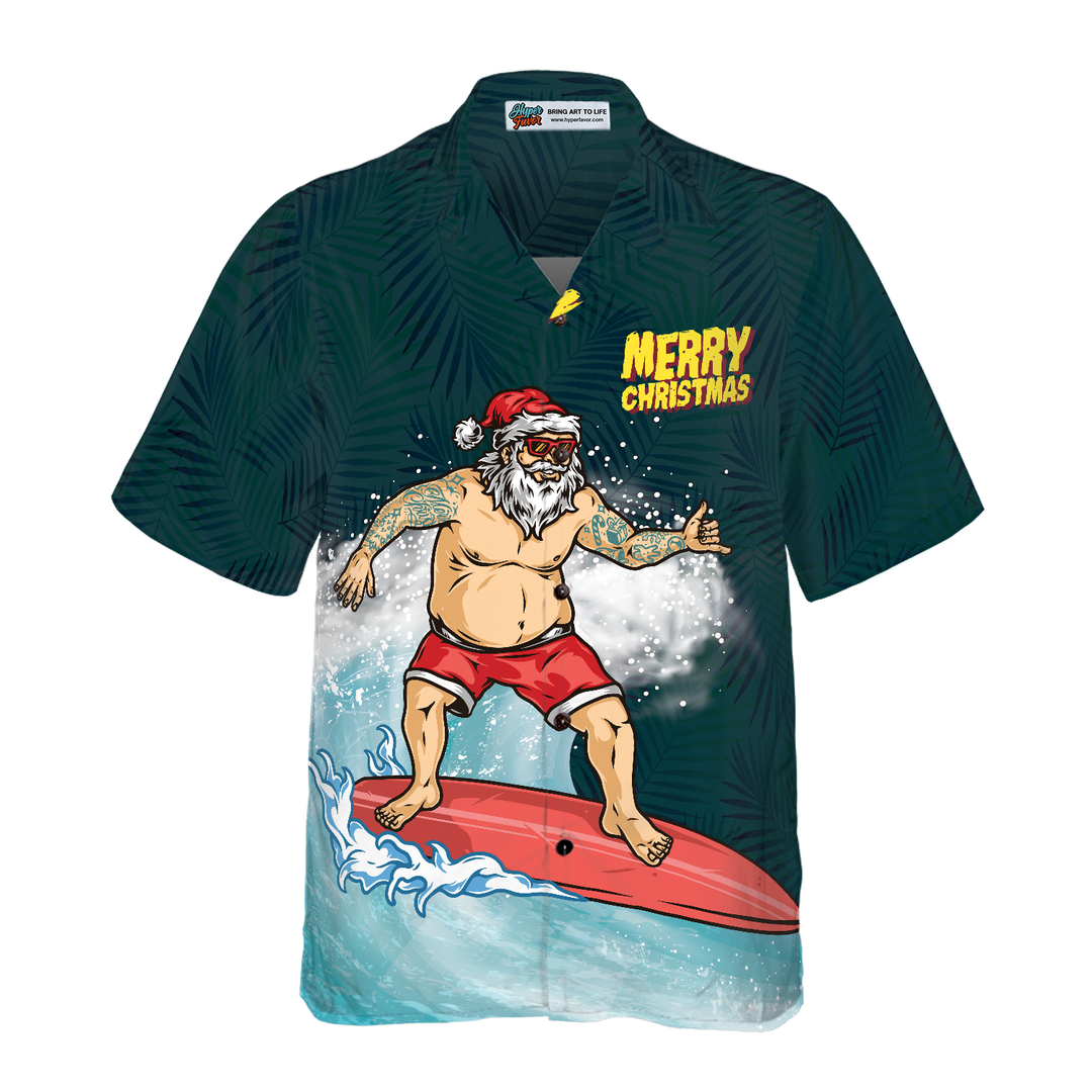 Drune | Hyperfavor Weihnachts-Hawaiianhemden, Surfender Weihnachtsmann Fröhliche Weihnachten Shirt Kurzarm, Weihnachtshemden Geschenkidee für Männer und Frauen