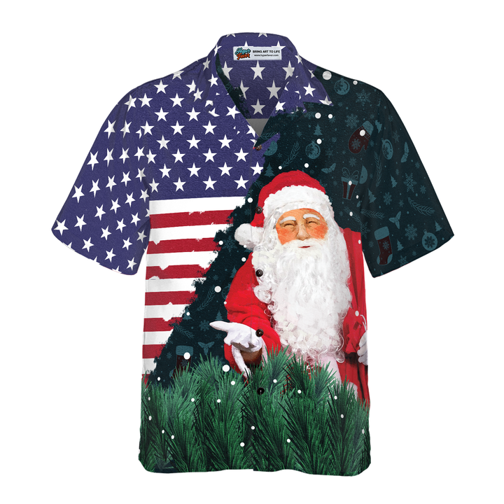 Drune | Hyperfavor Weihnachten Hawaiian Shirts, Santa USA Flaggenmuster Hemd Kurzarm, Weihnachtshemd Geschenkidee Für Männer Und Frauen