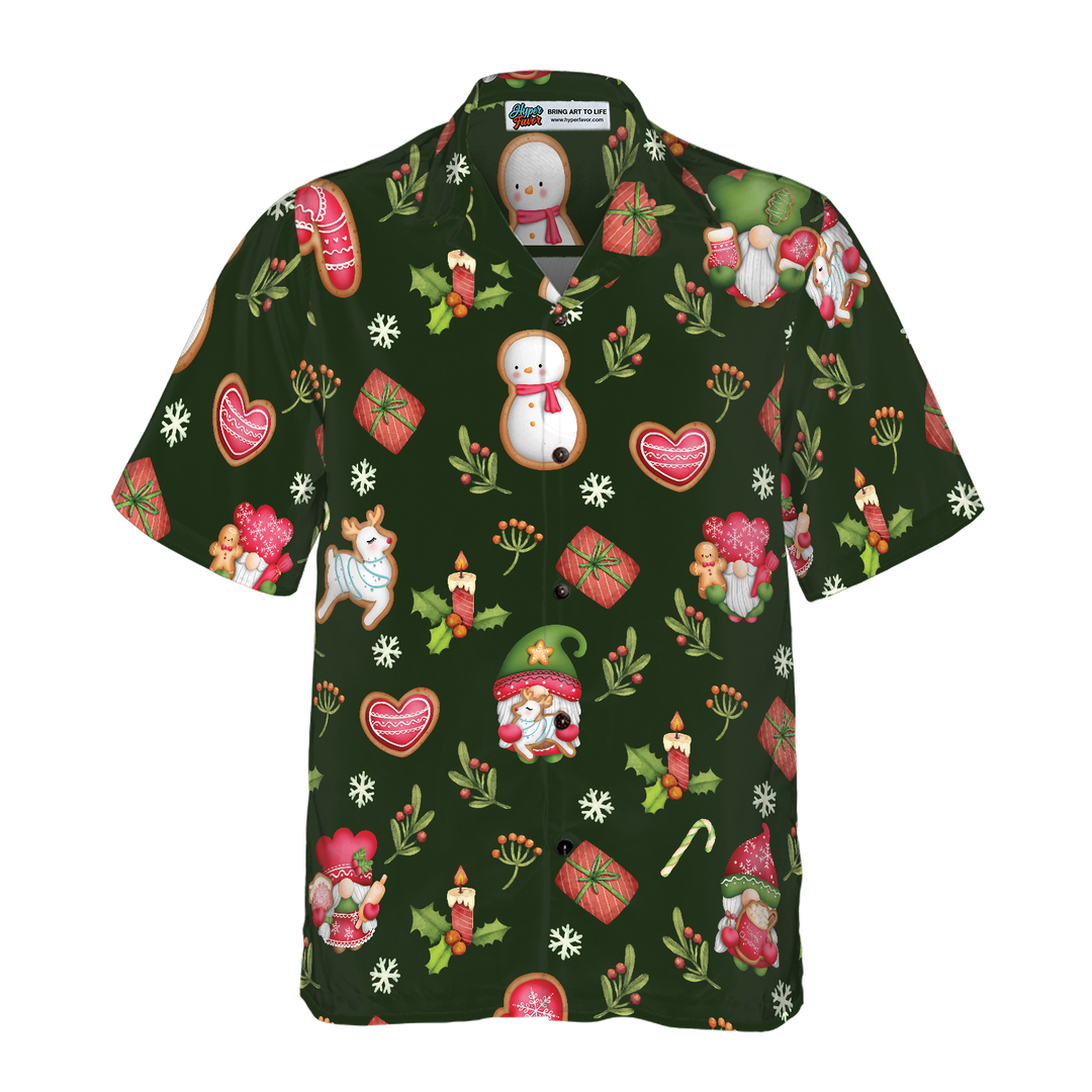 Drune | Hyperfavor Weihnachts-Hawaiianhemden für Männer und Frauen, Gnome Fröhliche Weihnachten Hawaiian Shirt Button Down Shirt Kurzarm