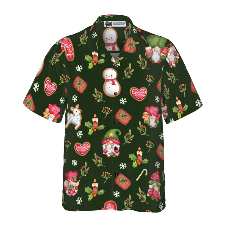 Drune | Hyperfavor Weihnachts-Hawaiianhemden für Männer und Frauen, Gnome Fröhliche Weihnachten Hawaiian Shirt Button Down Shirt Kurzarm