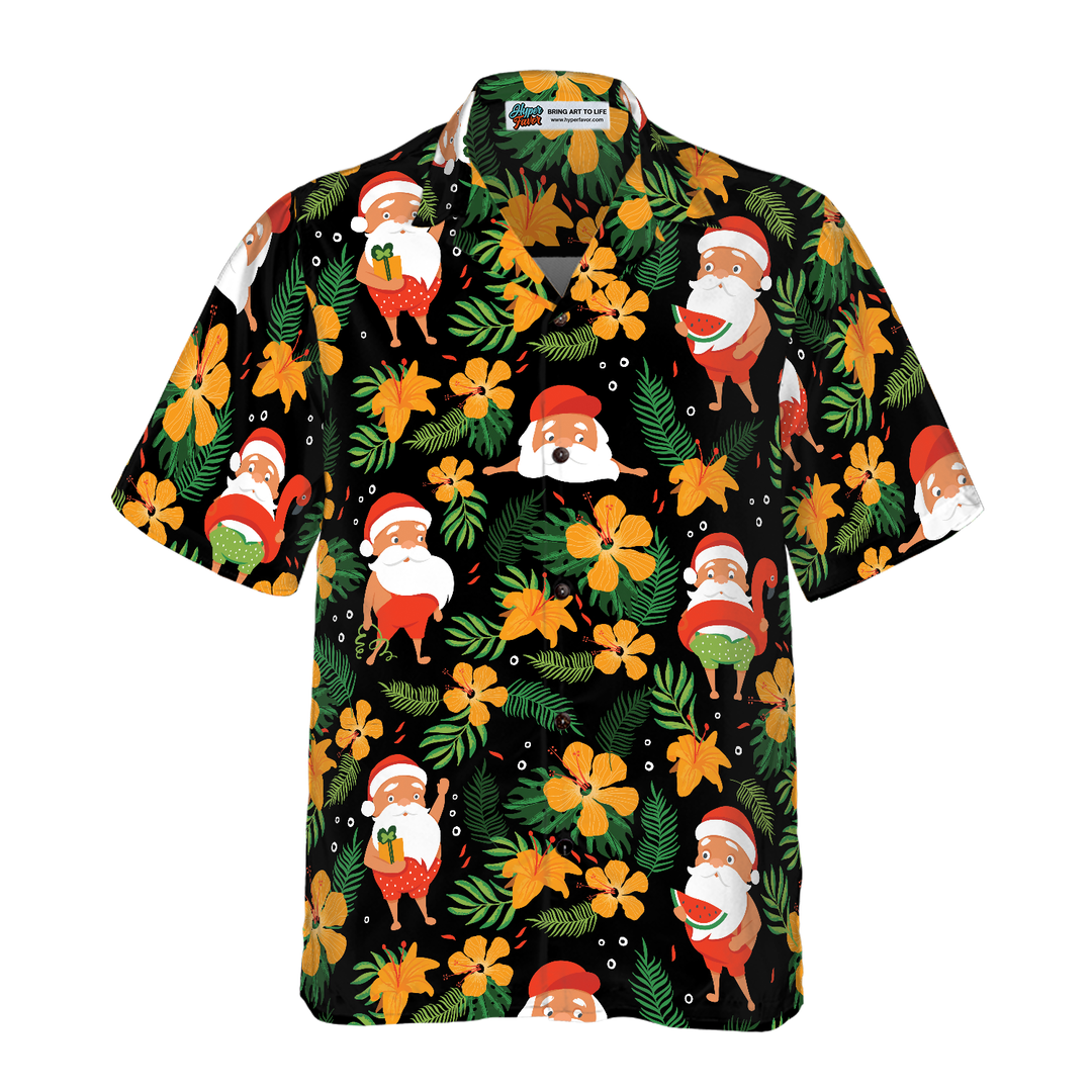 Drune | Hyperfavor Weihnachts-Hawaiianhemden, Santa Schwimmendes tropisches Muster kurzärmliges Hemd, Weihnachtshemd Idee Geschenk für Männer und Frauen